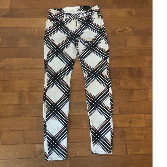 7 for all mankind Skinny Cream Velvet & Black Plaid Hoilday Pants size 27 - Picture 4 of 12